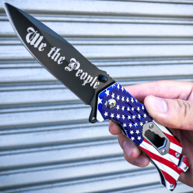 8" AMERICAN FLAG Tactical Spring OPEN Assisted Folding Rescue Knife