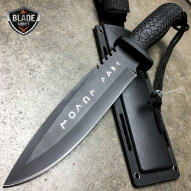 12" TACTICAL SURVIVAL Rambo Hunting FIXED BLADE SPARTAN KNIFE Army Bowie BLACK