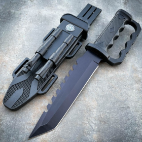 12.5" Survival Knuckle Fixed Blade w/ Compass, Fire Starter, Sharpening Rod