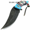 8.5" Native American Indian Spring Assisted Open Pocket Knife Feather