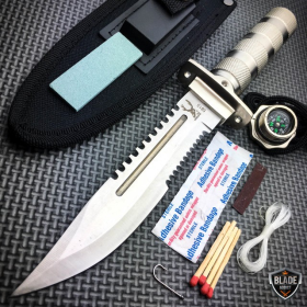 15" Tactical Camping Fixed Blade Knife + Sheath + Survival Kit