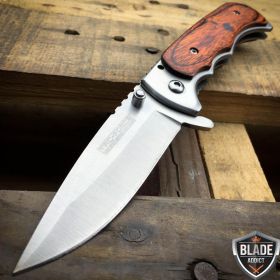 WOOD Handle Tactical Spring Assisted Open FOLDING BLADE Pocket Knife