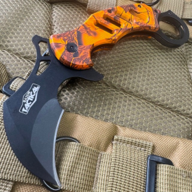 Razor Tactical Karambit Spring Assisted Open Folding Pocket Knife Curve Blade (Color: Orange)