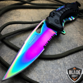 8" TAC FORCE SPRING ASSISTED TACTICAL FOLDING KNIFE Blade Open Pocket (Color: Rainbow)