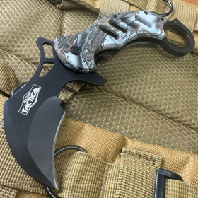 Razor Tactical Karambit Spring Assisted Open Folding Pocket Knife Curve Blade (Color: Snow Camo)